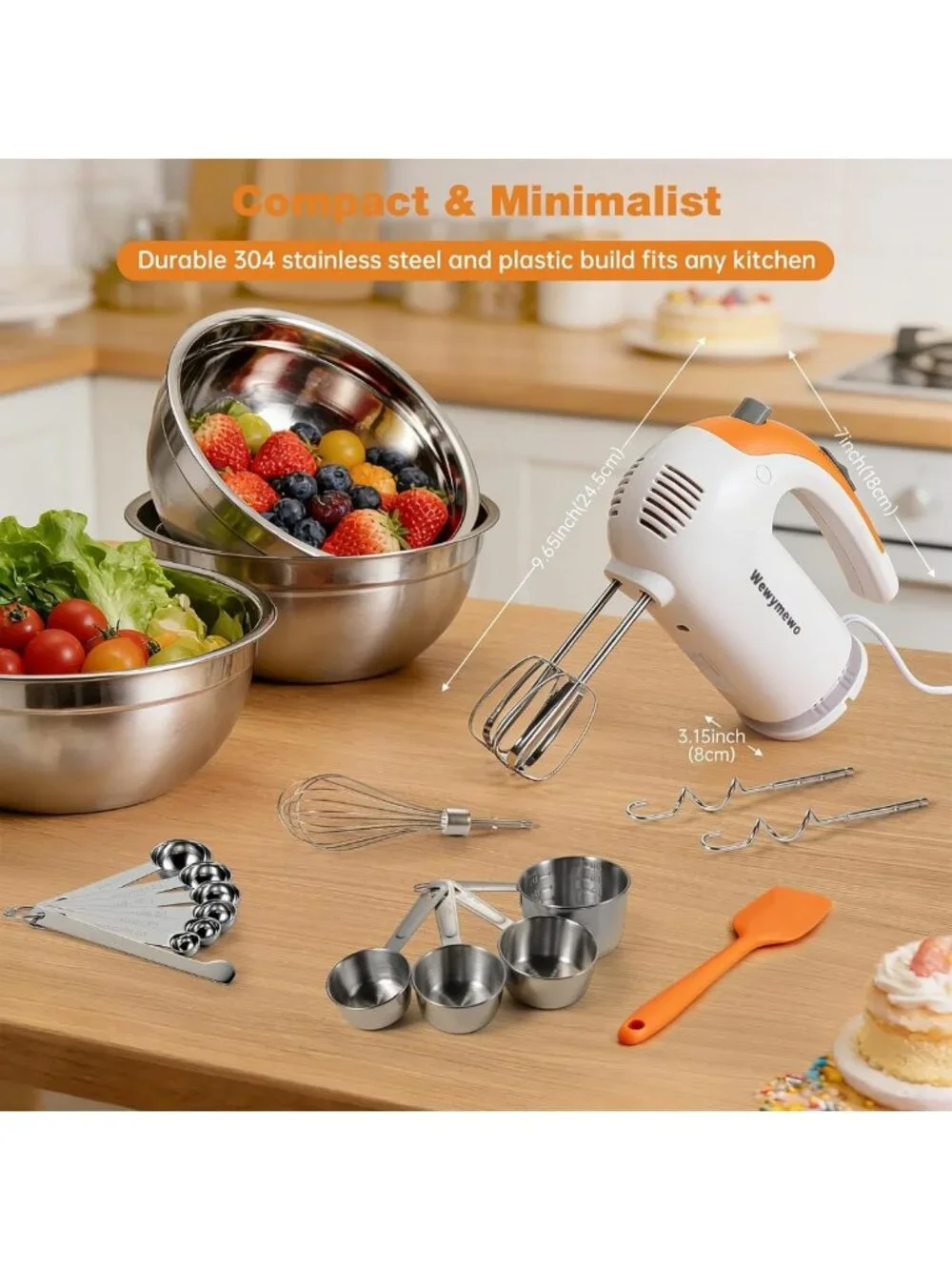 5-Speed 300W Hand Mixer with Bowls & Accessories for Baking | Complete Kitchen